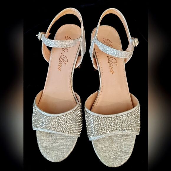 Rhinestone sparkle Silver Chunky Heel Shoes Sandals Sz 6 - Picture 11 of 16